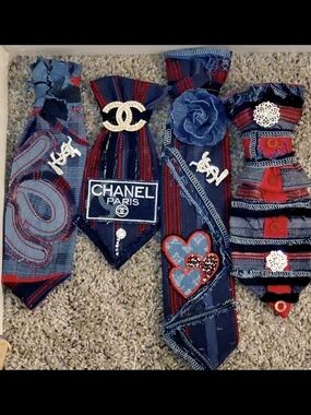 Custom Ties Navy & Red Embellished Denim Ties with Logo Accents